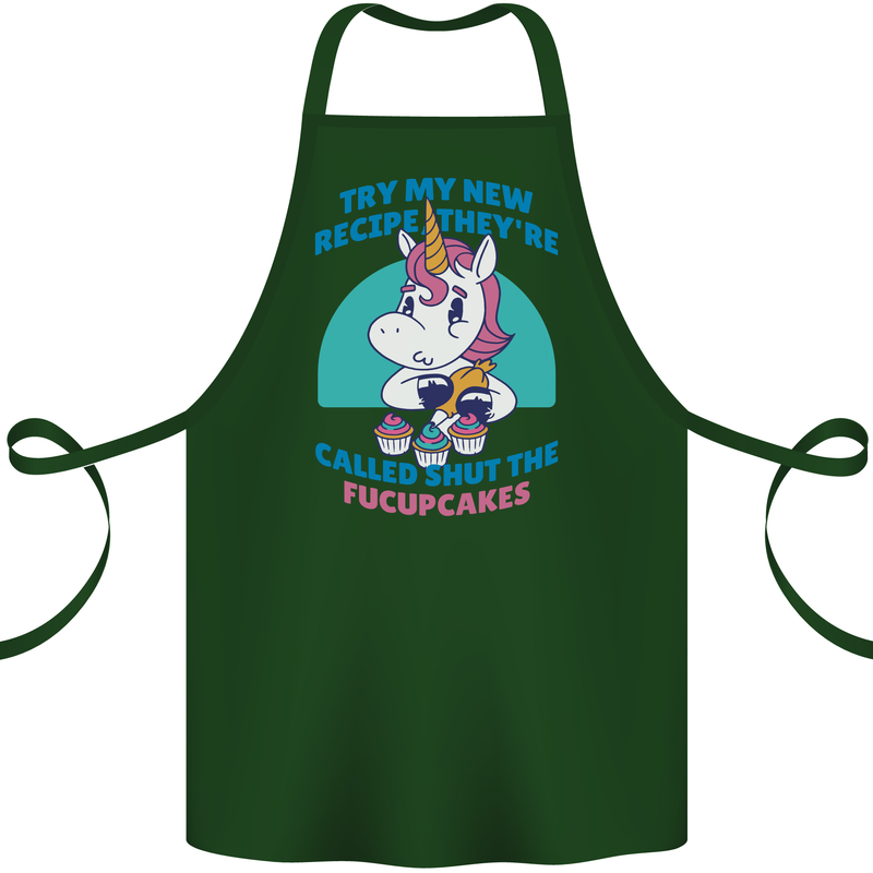 Shut the Fuckupcakes Offensive Funny Unicorn Cotton Apron 100% Organic Forest Green