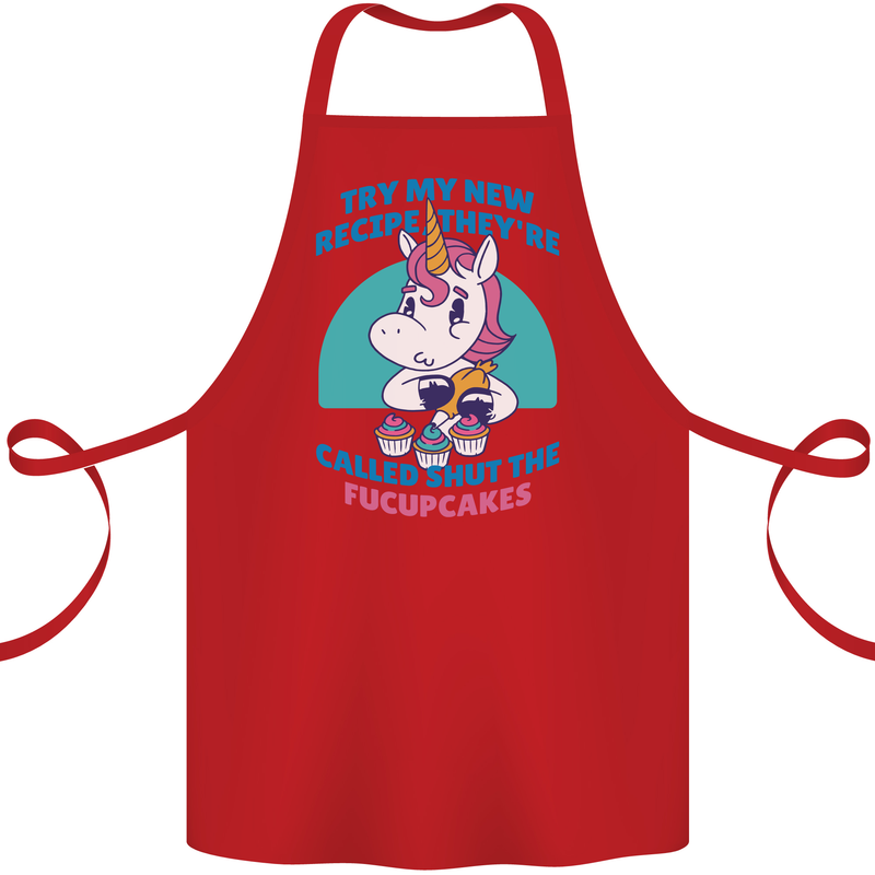 Shut the Fuckupcakes Offensive Funny Unicorn Cotton Apron 100% Organic Red