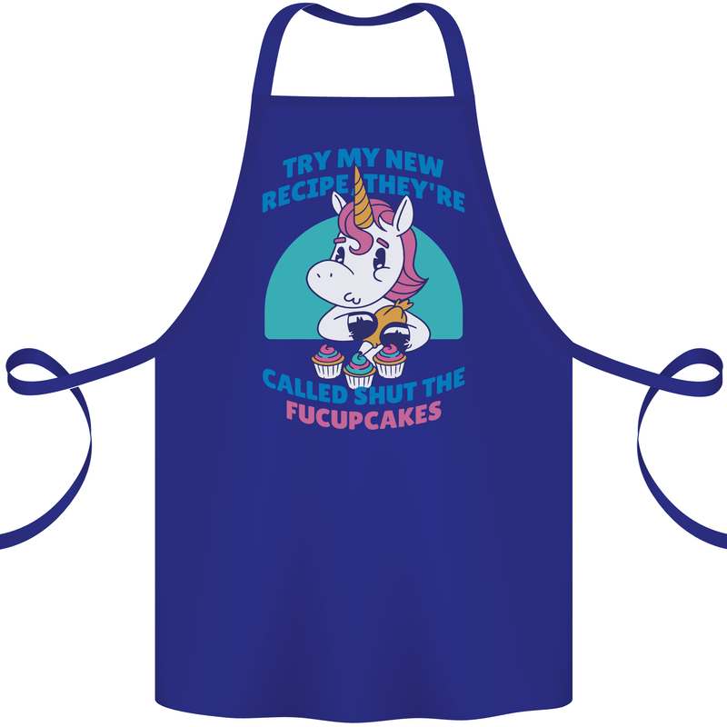 Shut the Fuckupcakes Offensive Funny Unicorn Cotton Apron 100% Organic Royal Blue