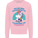 Shut the Fuckupcakes Offensive Funny Unicorn Kids Sweatshirt Jumper Light Pink