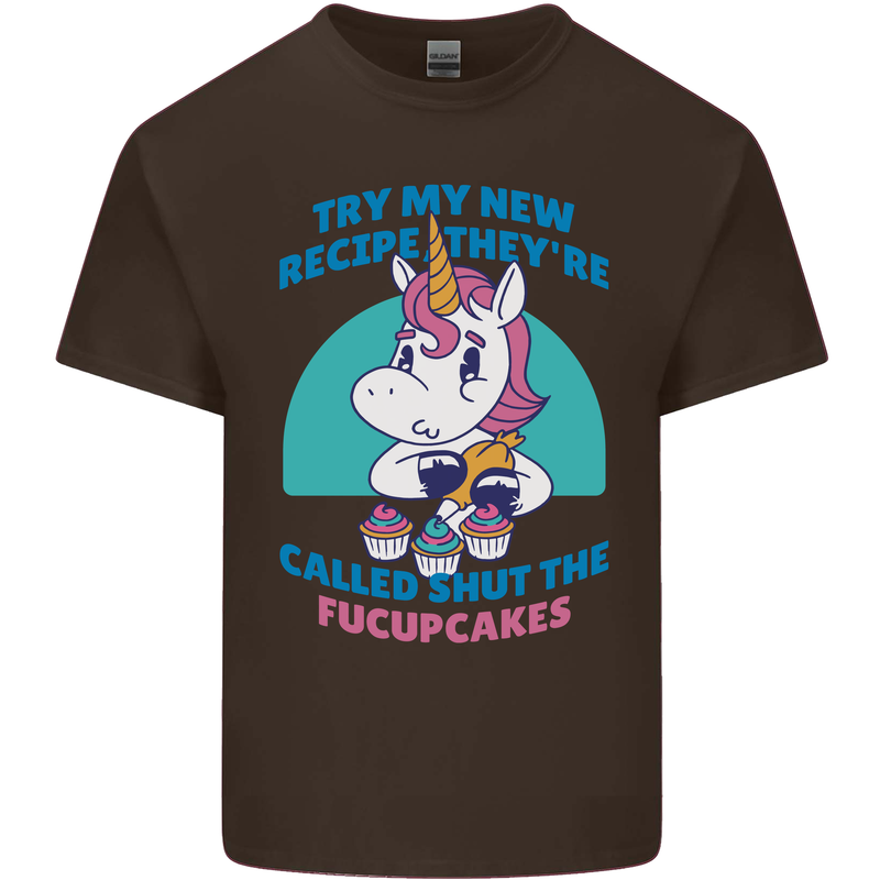 Shut the Fuckupcakes Offensive Funny Unicorn Mens Cotton T-Shirt Tee Top Dark Chocolate