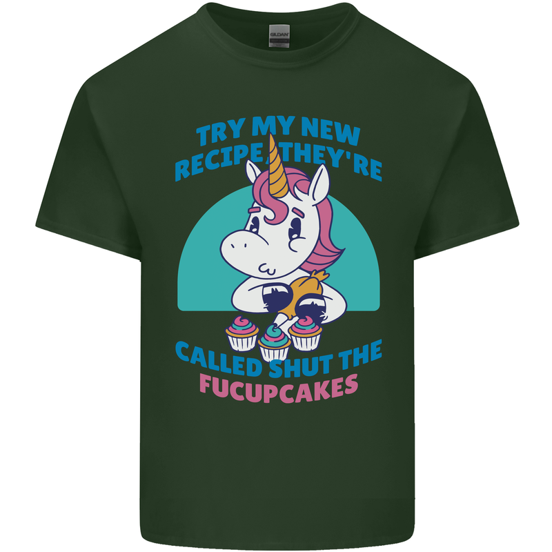 Shut the Fuckupcakes Offensive Funny Unicorn Mens Cotton T-Shirt Tee Top Forest Green