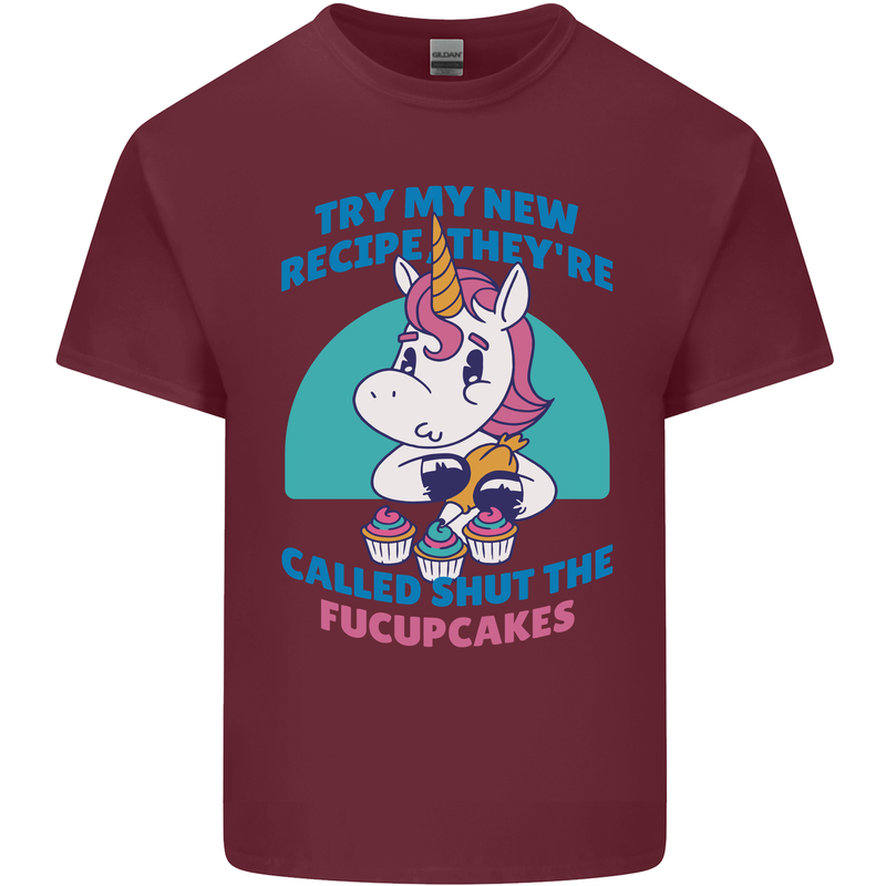 Shut the Fuckupcakes Offensive Funny Unicorn Mens Cotton T-Shirt Tee Top Maroon