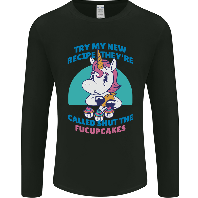 Shut the Fuckupcakes Offensive Funny Unicorn Mens Long Sleeve T-Shirt Black