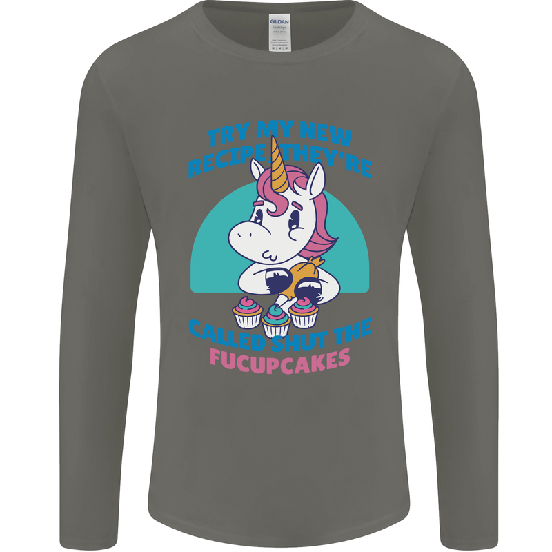 Shut the Fuckupcakes Offensive Funny Unicorn Mens Long Sleeve T-Shirt Charcoal