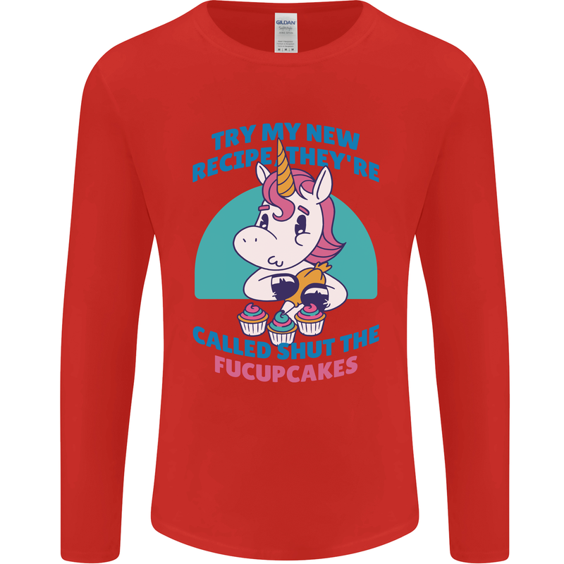 Shut the Fuckupcakes Offensive Funny Unicorn Mens Long Sleeve T-Shirt Red