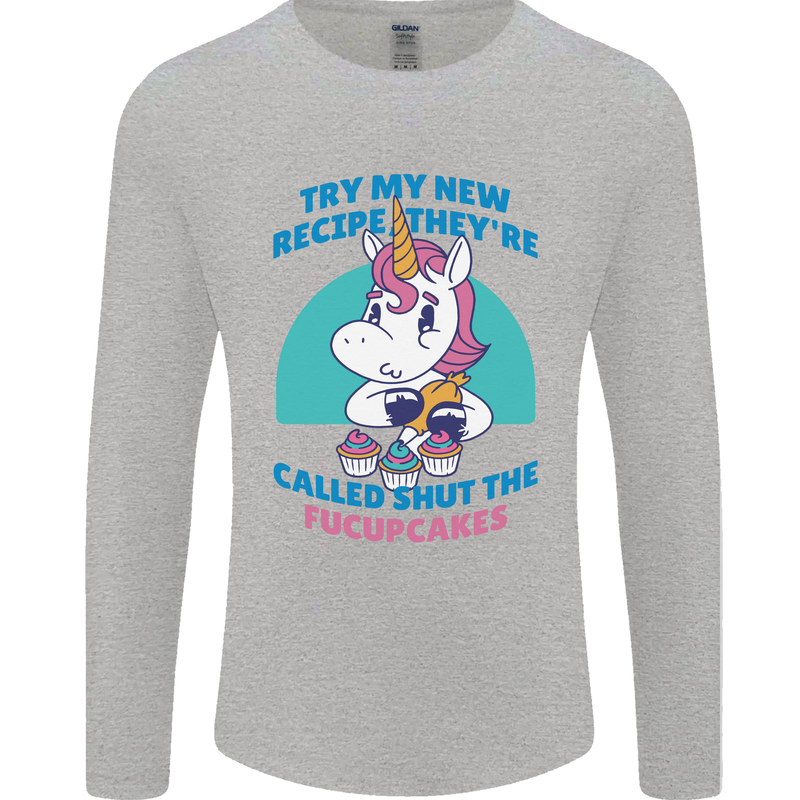 Shut the Fuckupcakes Offensive Funny Unicorn Mens Long Sleeve T-Shirt Sports Grey
