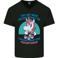 Shut the Fuckupcakes Offensive Funny Unicorn Mens V-Neck Cotton T-Shirt Black