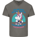 Shut the Fuckupcakes Offensive Funny Unicorn Mens V-Neck Cotton T-Shirt Charcoal
