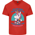 Shut the Fuckupcakes Offensive Funny Unicorn Mens V-Neck Cotton T-Shirt Red