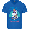 Shut the Fuckupcakes Offensive Funny Unicorn Mens V-Neck Cotton T-Shirt Royal Blue
