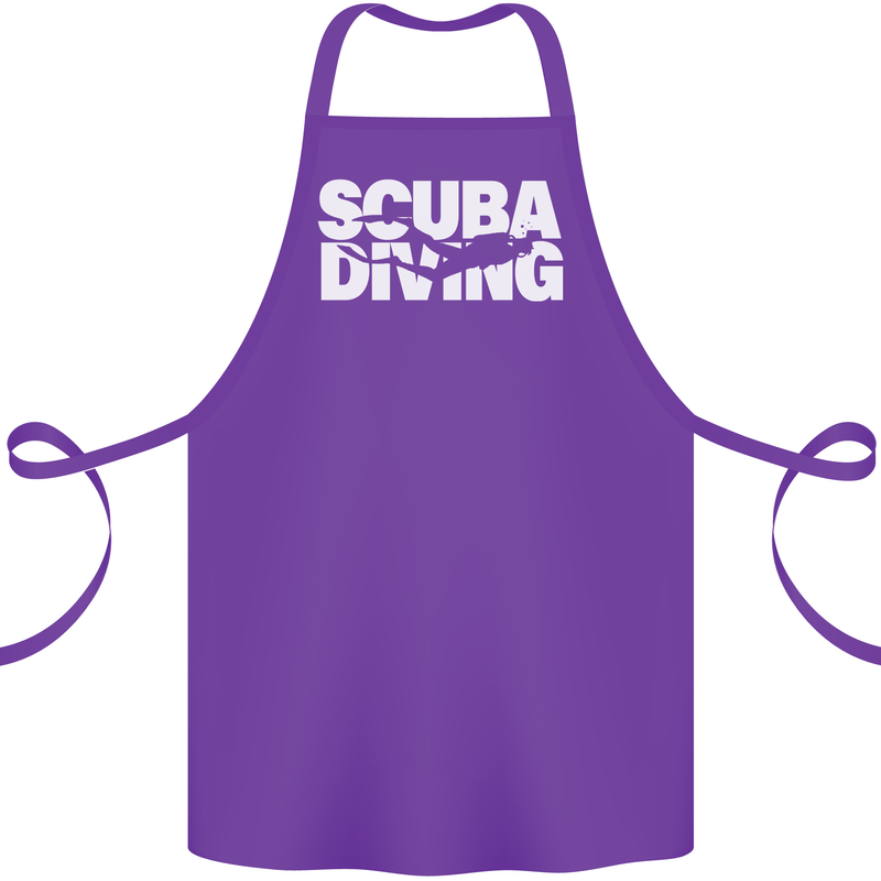 Silhouette Scuba Diving Diver Cotton Apron 100% Organic Purple