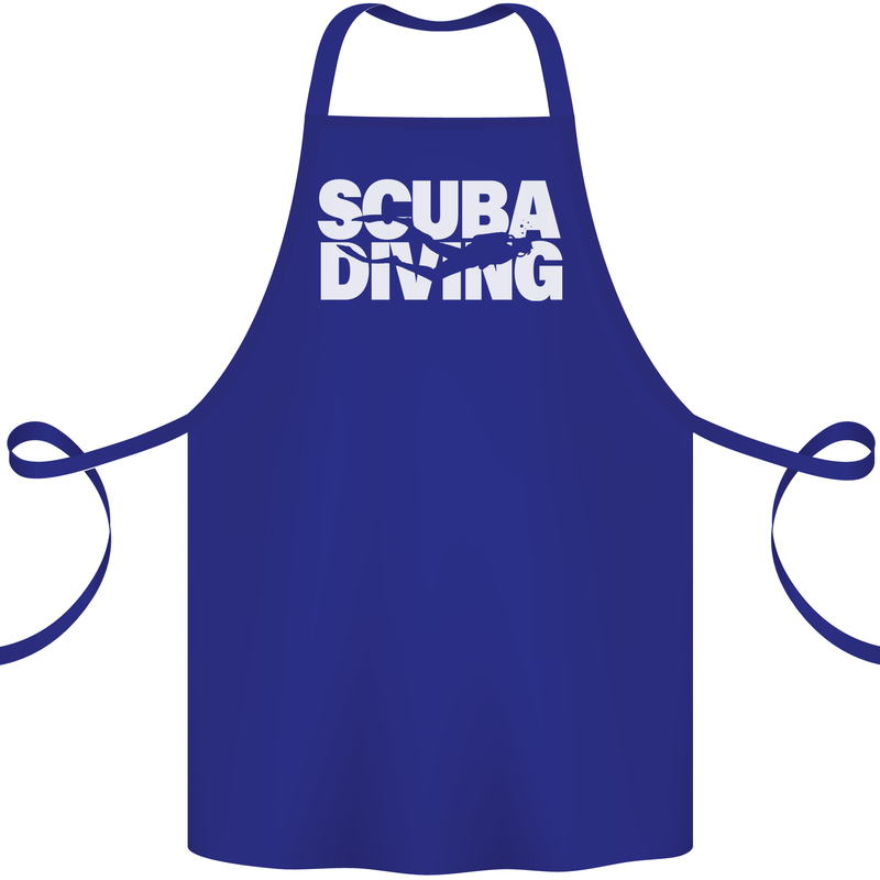 Silhouette Scuba Diving Diver Cotton Apron 100% Organic Royal Blue