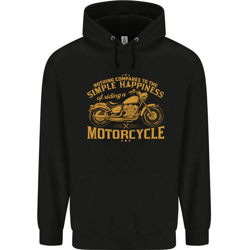Simple Happiness Biker Motorcycle Motorbike Childrens Kids Hoodie Black