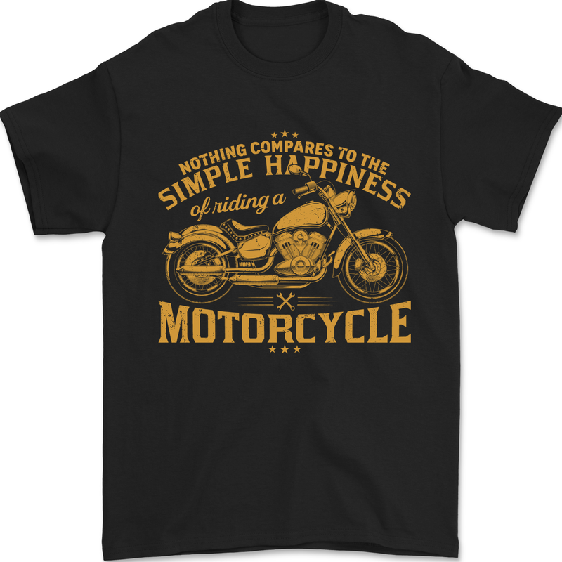 Simple Happiness Biker Motorcycle Motorbike Mens T-Shirt 100% Cotton Black