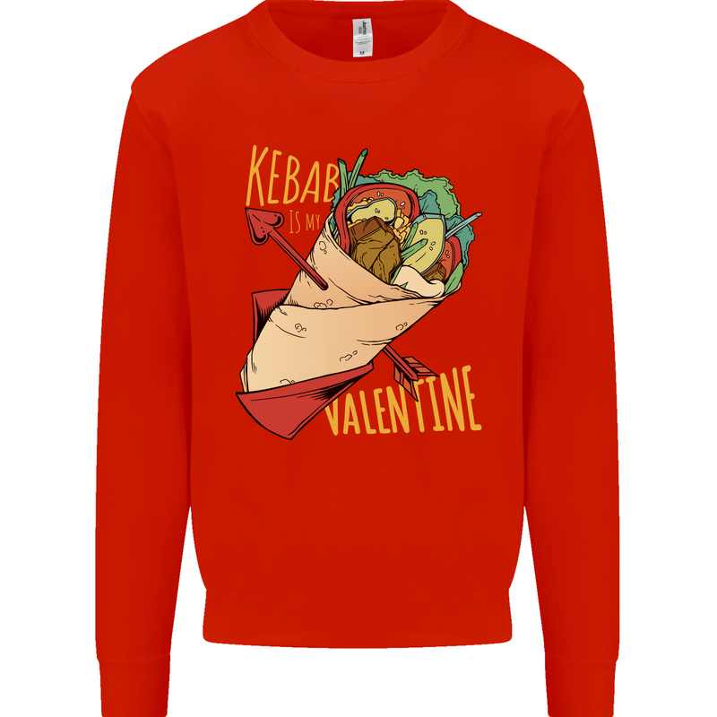 Singles Day Anti Valentines Day Kebab Mens Sweatshirt Jumper Bright Red