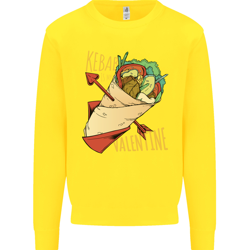 Singles Day Anti Valentines Day Kebab Mens Sweatshirt Jumper Yellow