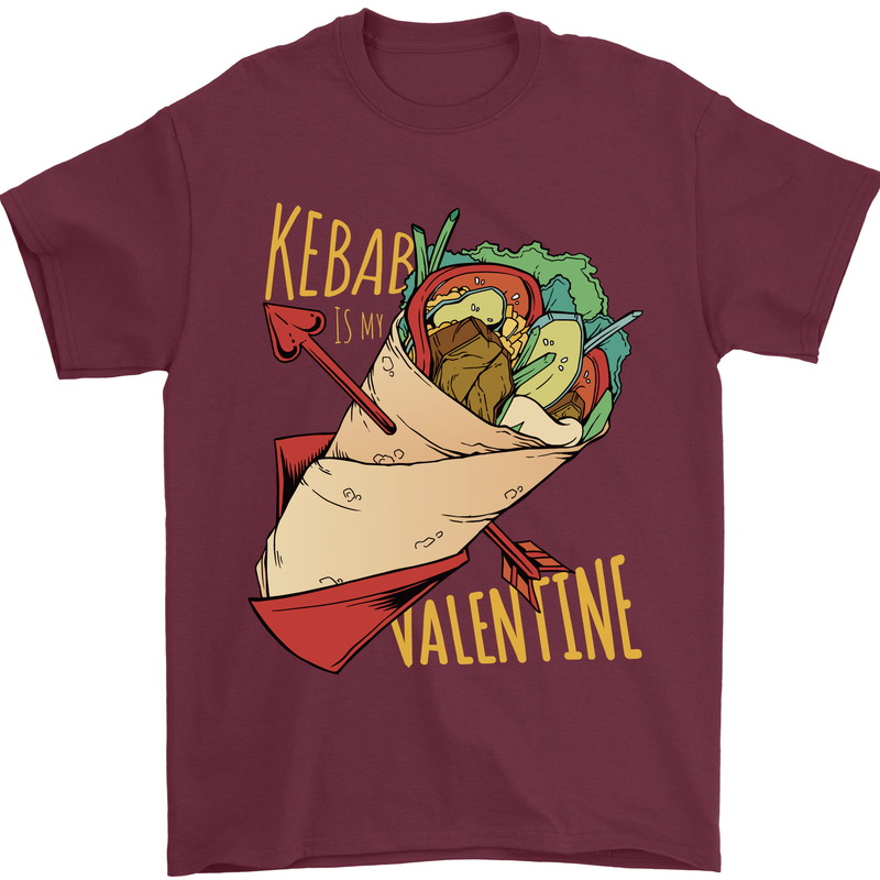 Singles Day Anti Valentines Day Kebab Mens T-Shirt 100% Cotton Maroon