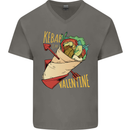 Singles Day Anti Valentines Day Kebab Mens V-Neck Cotton T-Shirt Charcoal