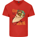 Singles Day Anti Valentines Day Kebab Mens V-Neck Cotton T-Shirt Red