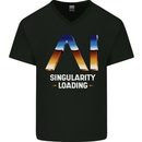 Singularity Loading AI Technology Geek Nerd Mens V-Neck Cotton T-Shirt Black