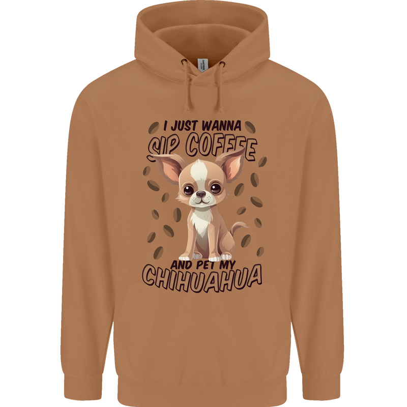 Sip Coffee and Pet My Chihuahua Mens 80% Cotton Hoodie Caramel Latte