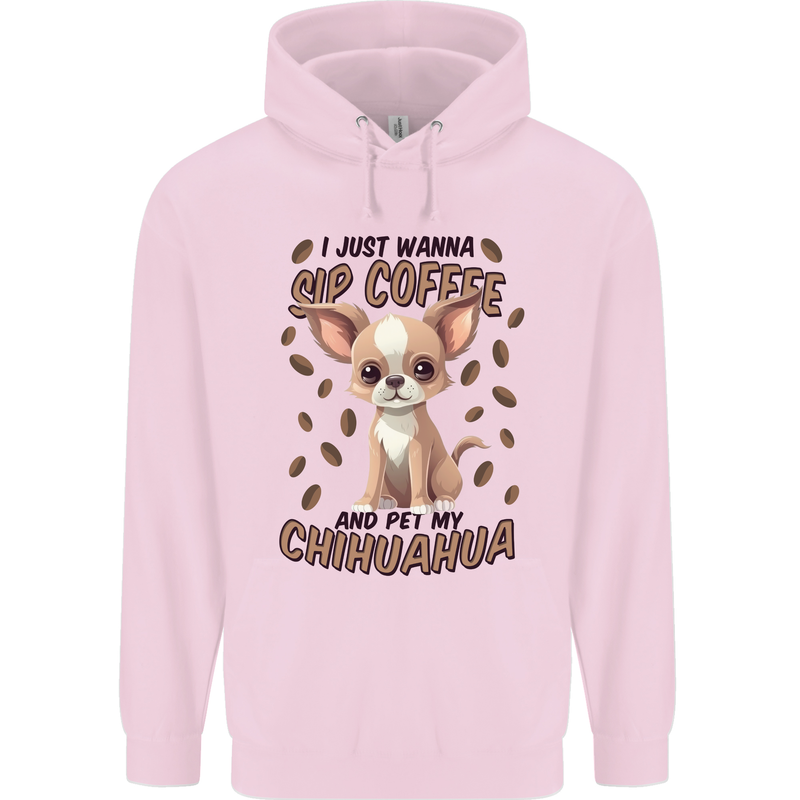 Sip Coffee and Pet My Chihuahua Mens 80% Cotton Hoodie Light Pink