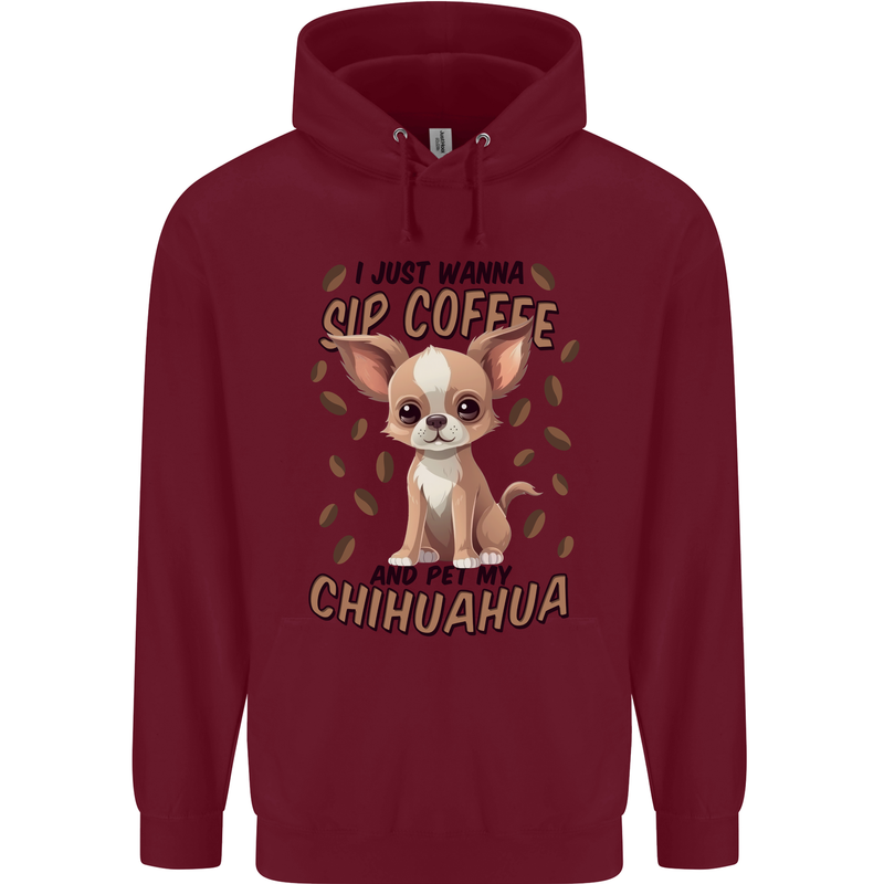 Sip Coffee and Pet My Chihuahua Mens 80% Cotton Hoodie Maroon