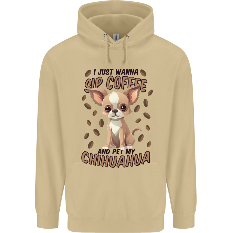 Sip Coffee and Pet My Chihuahua Mens 80% Cotton Hoodie Sand