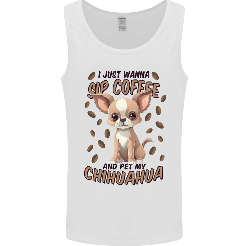 Sip Coffee and Pet My Chihuahua Mens Vest Tank Top White