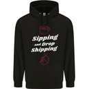 Sipping and Dropshipping Funny Coffee Work Childrens Kids Hoodie Black