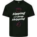 Sipping and Dropshipping Funny Coffee Work Mens Cotton T-Shirt Tee Top Black