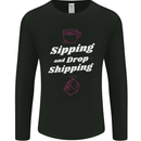 Sipping and Dropshipping Funny Coffee Work Mens Long Sleeve T-Shirt Black