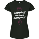 Sipping and Dropshipping Funny Coffee Work Womens Petite Cut T-Shirt Black