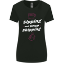 Sipping and Dropshipping Funny Coffee Work Womens Wider Cut T-Shirt Black