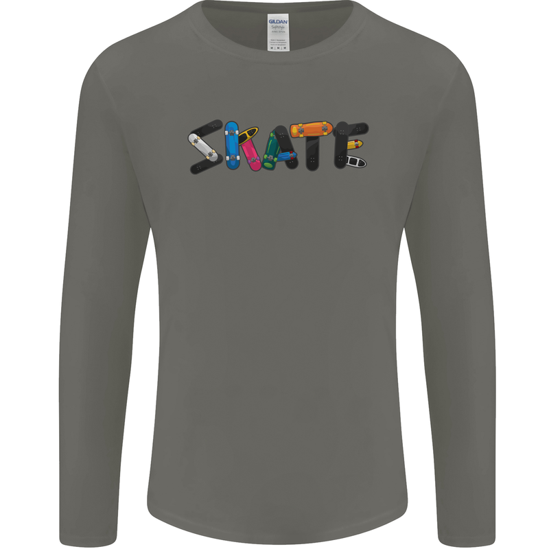 Skate Skateboard Skateboarding Mens Long Sleeve T-Shirt Charcoal