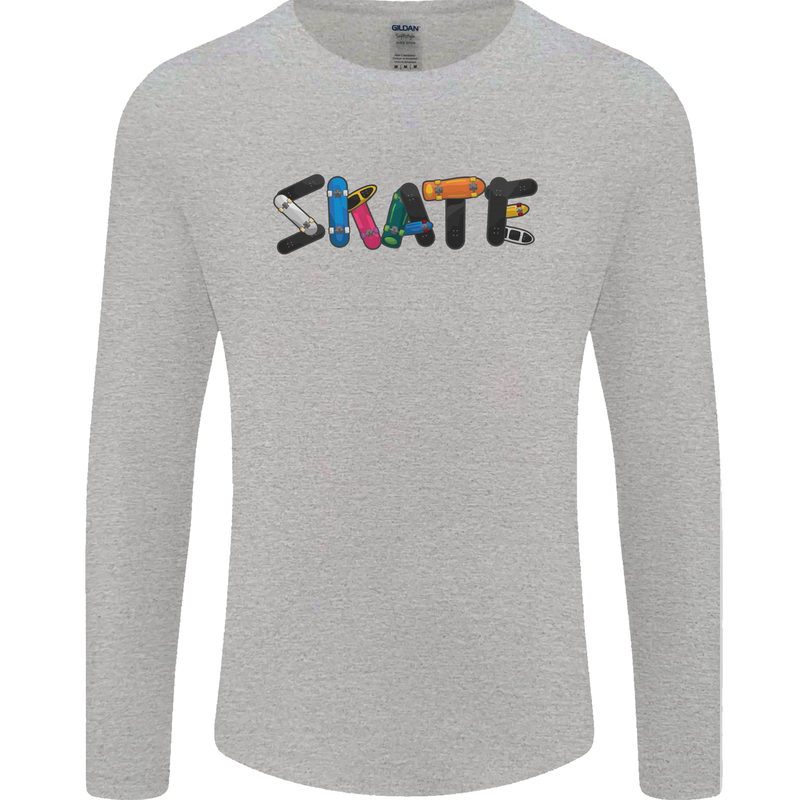 Skate Skateboard Skateboarding Mens Long Sleeve T-Shirt Sports Grey