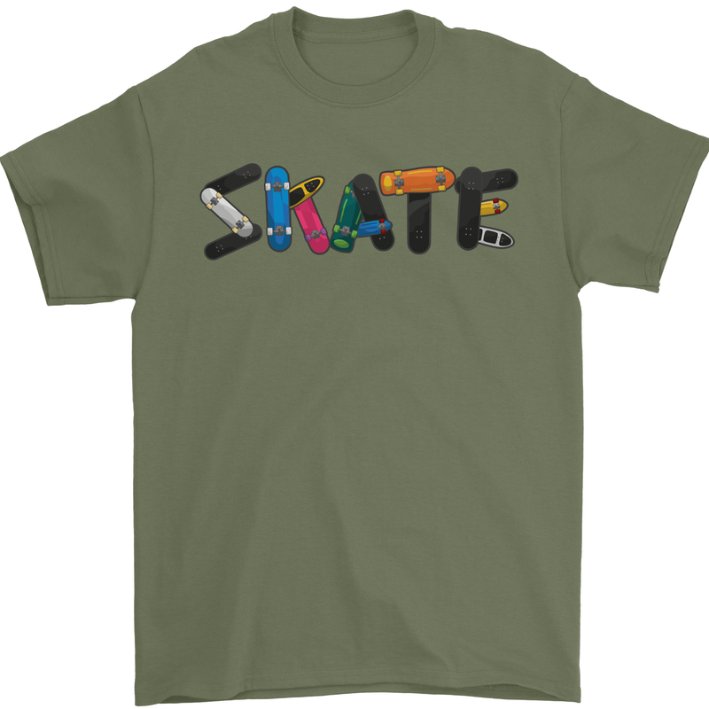 Skate Skateboard Skateboarding Mens T-Shirt 100% Cotton Military Green