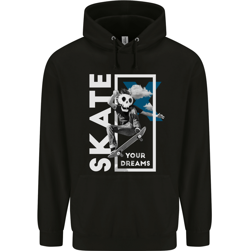 Skate Your Dreams Skateboard Skull Mens 80% Cotton Hoodie Black