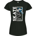Skate Your Dreams Skateboard Skull Womens Petite Cut T-Shirt Black