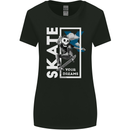 Skate Your Dreams Skateboard Skull Womens Wider Cut T-Shirt Black