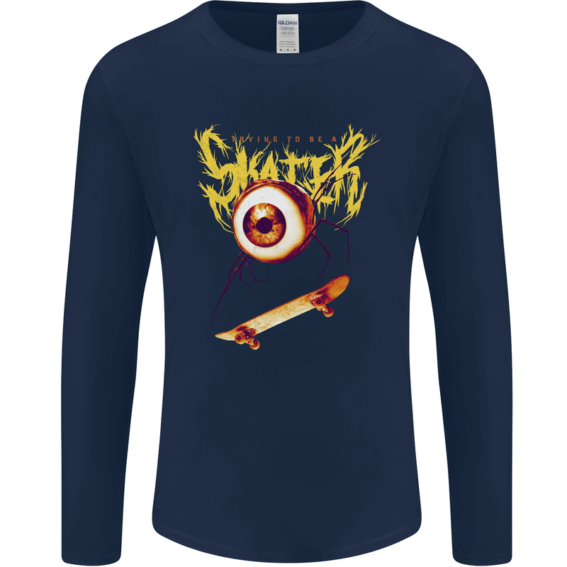 Skater Eye Skateboarding Skateboard Mens Long Sleeve T-Shirt Navy Blue