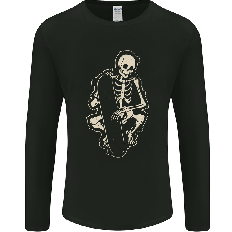 Skater Skeleton Skateboard Skateboarding Mens Long Sleeve T-Shirt Black
