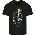 Skater Skeleton Skateboard Skateboarding Mens V-Neck Cotton T-Shirt Black