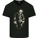 Skater Skeleton Skateboard Skateboarding Mens V-Neck Cotton T-Shirt Black