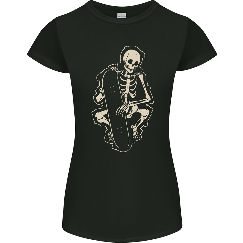 Skater Skeleton Skateboard Skateboarding Womens Petite Cut T-Shirt Black