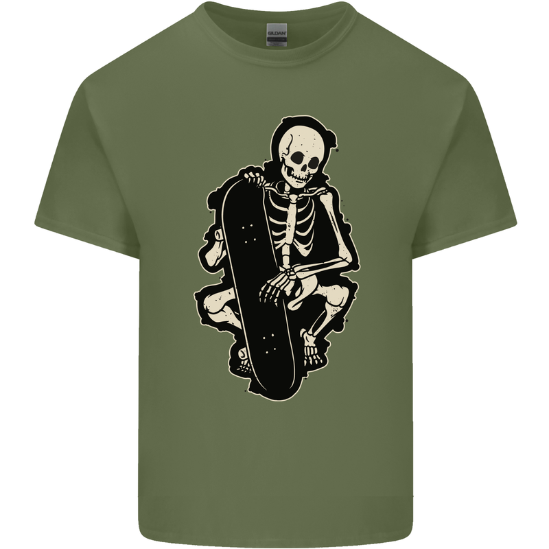 Skater Skeleton Skateboarding Skateboard Mens Cotton T-Shirt Tee Top Military Green