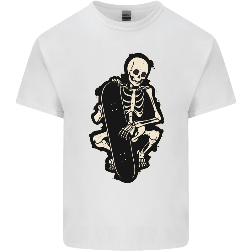 Skater Skeleton Skateboarding Skateboard Mens Cotton T-Shirt Tee Top White
