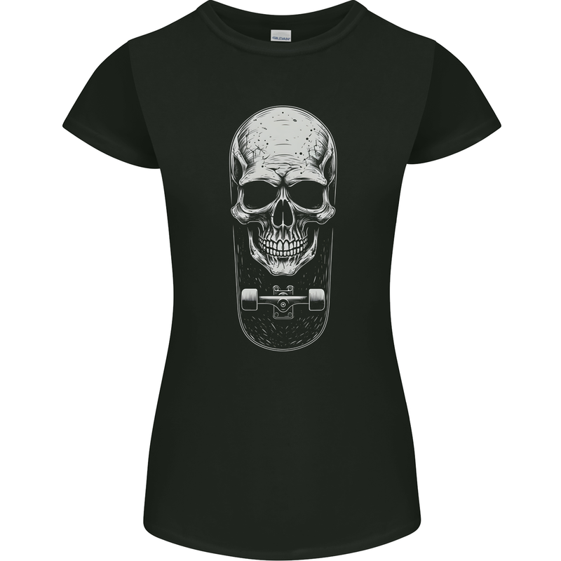 Skater Skull Skateboard Skateboarding Womens Petite Cut T-Shirt Black