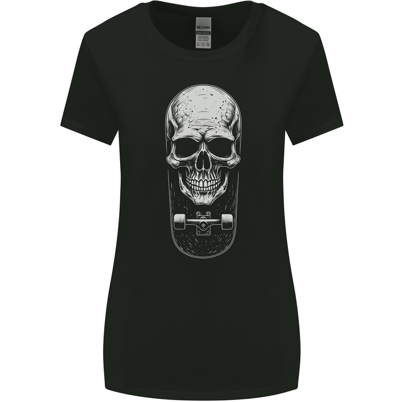 Skater Skull Skateboard Skateboarding Womens Wider Cut T-Shirt Black